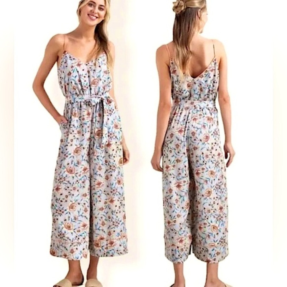 Leith Womens Sz XS Kelsey Floral Wide Leg Jumpsuit Belt‎ Lined Spring Wedding